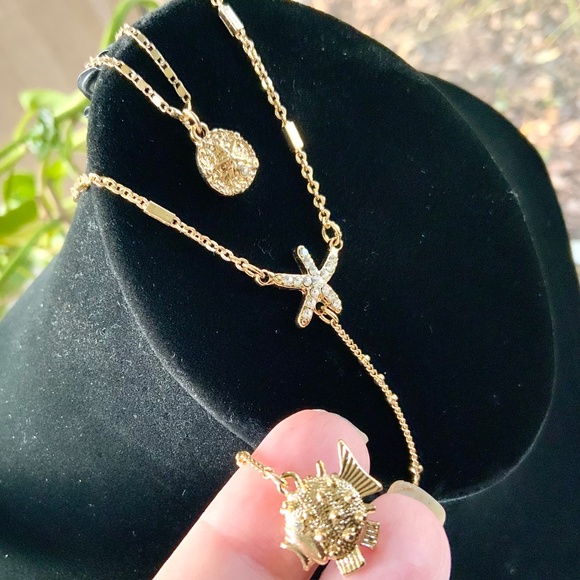 Lilly Pulitzer NECKLACE Gold Seascape Starfish Layered Chain CRYSTAL Charm NWT - Picture 7 of 14
